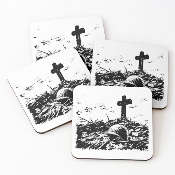 Item preview, Fallen Soldier Memorial – Military Helmet and Cross Illustration designed and sold by inkoutninja.