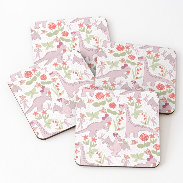 Item preview, Cute dinosaurs with pink flowers, bows, and butterflies designed and sold by RRuffieuxStudio.
