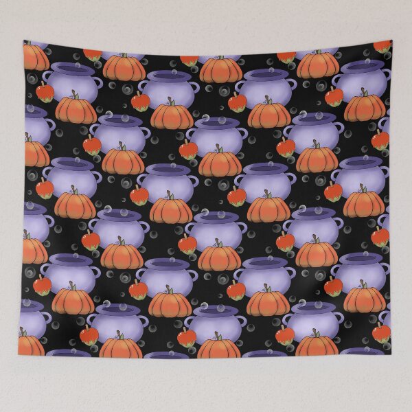 Item preview, Halloween Pumpkin and Caldron Pattern on Black designed and sold by Artistestella.