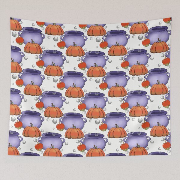 Item preview, Halloween Pumpkin and Caldron Pattern on White designed and sold by Artistestella.