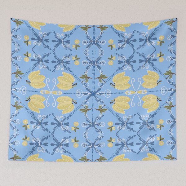 Item preview, Lemon pattern, fresh, vitamin ,diet ,juicy.Print , abstract, minimalism , doodles fruit. Bio lemon.Lemon pattern on blue background. designed and sold by TaniaArtDesign.