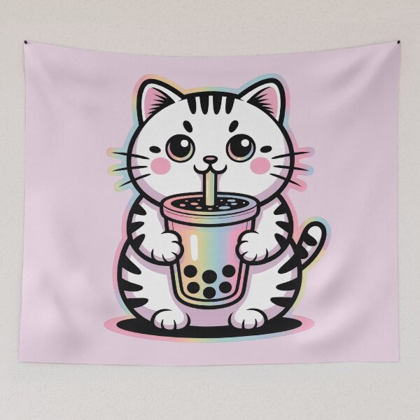 Item preview, Boba Buddy as Cute Cat Sipping Happiness designed and sold by CrystalCove11.
