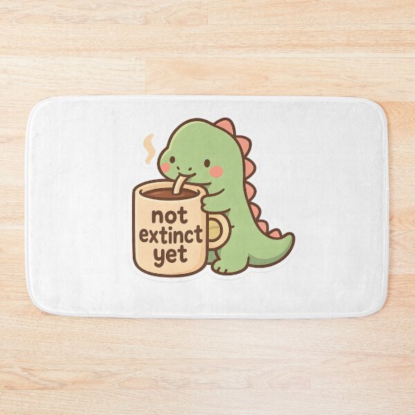 Item preview, Not extinct yet - Meme of a cute baby dinosaur holding cup of coffee or espresso designed and sold by SassyArtistry.