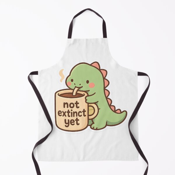 Item preview, Not extinct yet - Meme of a cute baby dinosaur holding cup of coffee or espresso designed and sold by SassyArtistry.