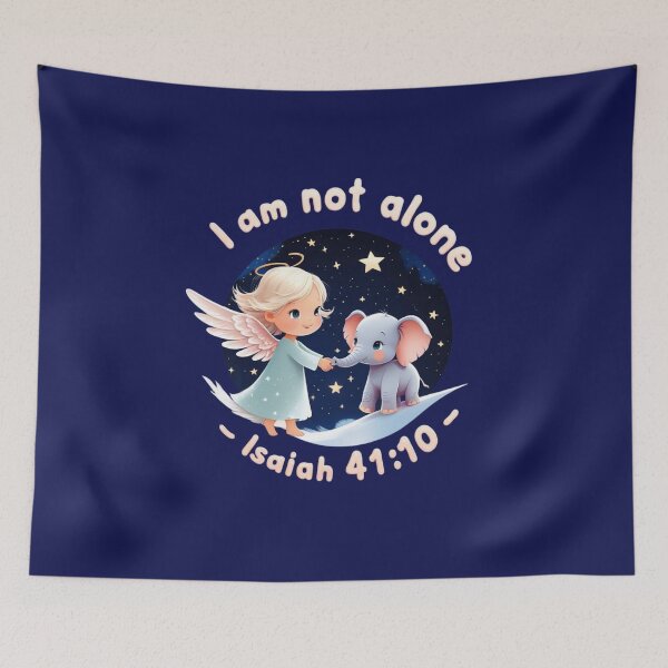 Item preview, I Am Not Alone – Isaiah 41:10 Bible Verse Art, Cute Angel and Baby Elephant Illustration, Christian Encouragement Gift, Kawaii Faith & Mental Health Comfort designed and sold by AmenAlways.