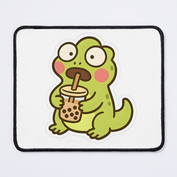 Item preview, Shocked lizard face - Meme of a baby lizard drinking bubble tea designed and sold by SassyArtistry.