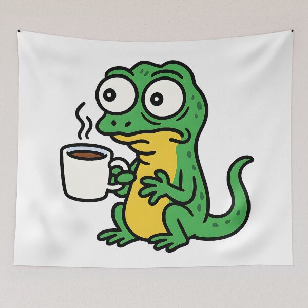 Item preview, Need caffeine - Meme of trembling lizard holding cup of coffee or espresso designed and sold by SassyArtistry.