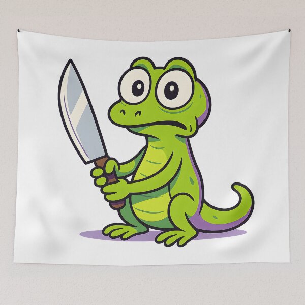 Item preview, Funny Cartoon Lizard Meme With Knife designed and sold by SassyArtistry.
