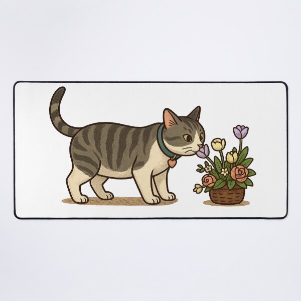 Item preview, domestic cat smell a flower designed and sold by NettoShop.