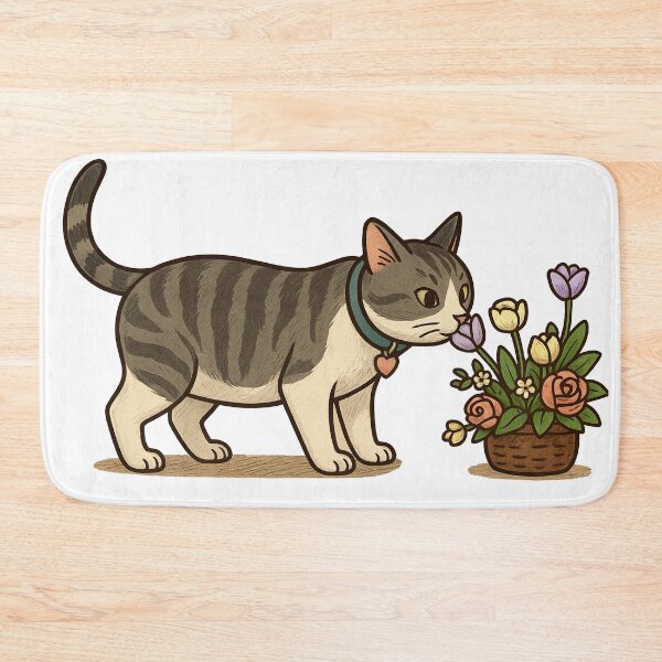 Item preview, domestic cat smell a flower designed and sold by NettoShop.