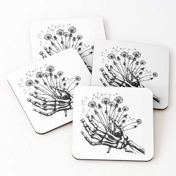 Item preview, Skeleton Hand with Dandelions | Gothic Botanical Surreal Art designed and sold by inkoutninja.