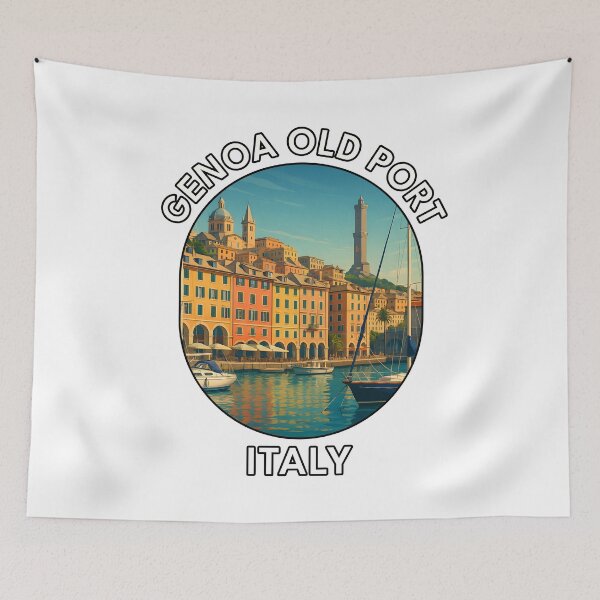 Item preview, Genoa Old Port Italy – Scenic Waterfront Marina Illustration designed and sold by inkNext.