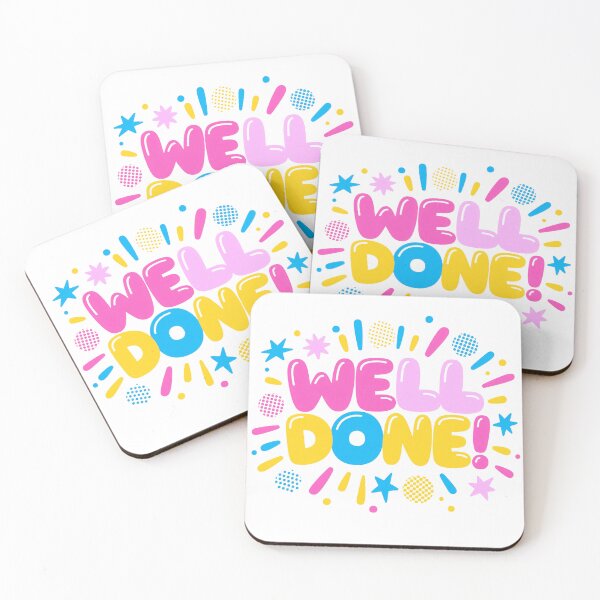 Item preview, Well Done Typography Bright Pink Yellow Blue Stars Fireworks Fun Colorful Celebration Cheerful Positive Energetic Achievement Motivation designed and sold by Mimoshi ⭐⭐⭐⭐⭐.