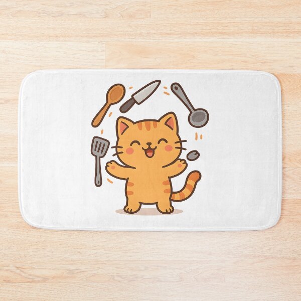 Item preview, Cute Cooking Cat with Knife and Utensils designed and sold by SassyArtistry.