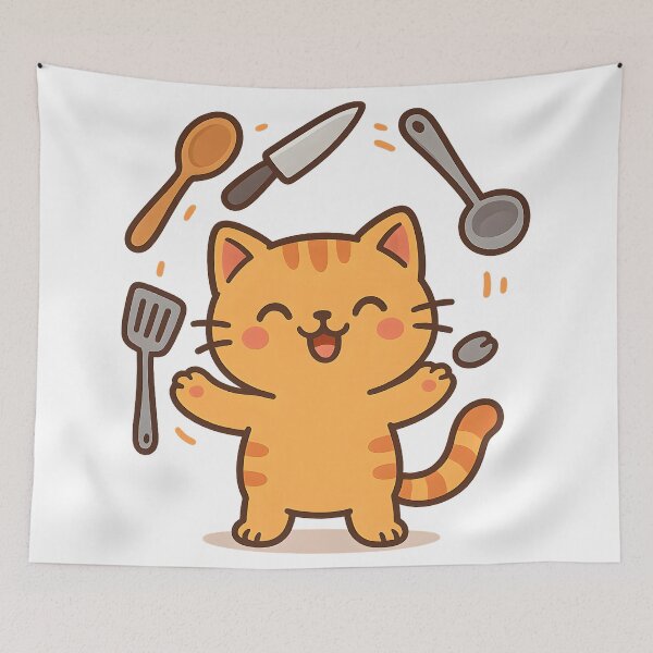Item preview, Cute Cooking Cat with Knife and Utensils designed and sold by SassyArtistry.