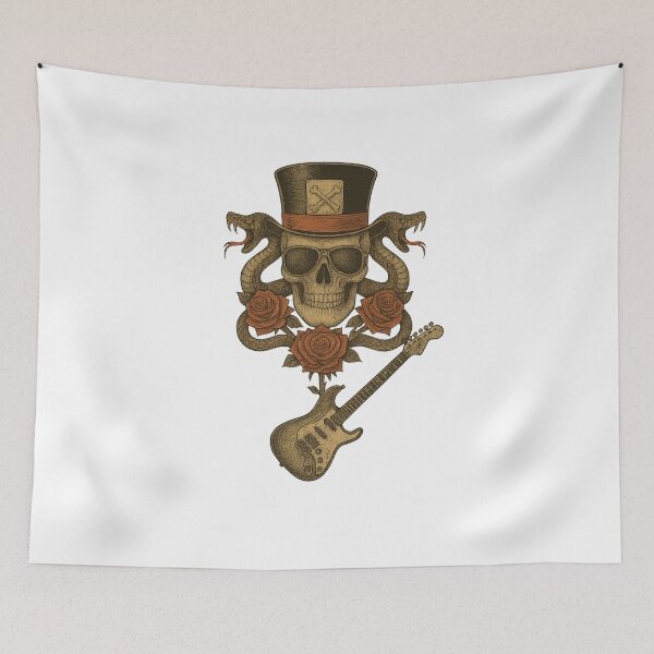 Item preview, Gothic Rock Skull Top Hat Roses Snake Guitar Music Artwork designed and sold by Fleetwood1994.