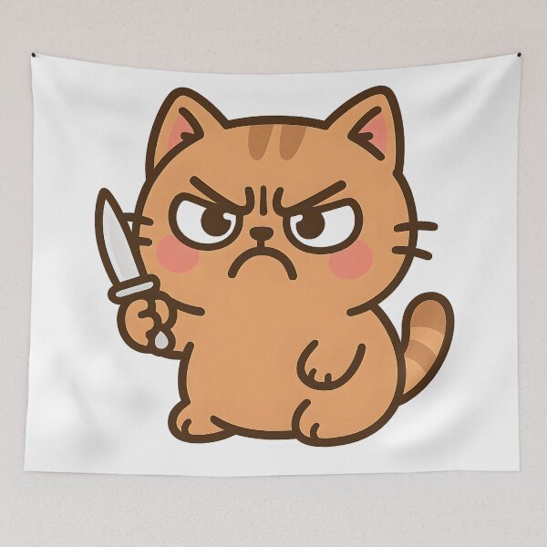 Item preview, Angry Cat with Knife Meme Cartoon designed and sold by SassyArtistry.