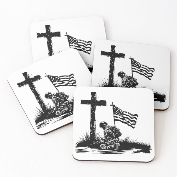 Item preview, Kneeling Soldier at Cross | Patriotic Christian Military Tribute Art designed and sold by inkoutninja.