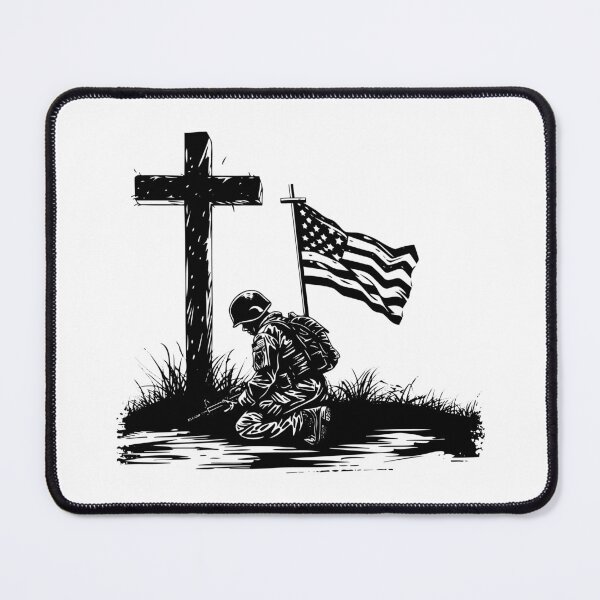 Item preview, Kneeling Soldier at Cross | Patriotic Christian Military Tribute Art designed and sold by inkoutninja.
