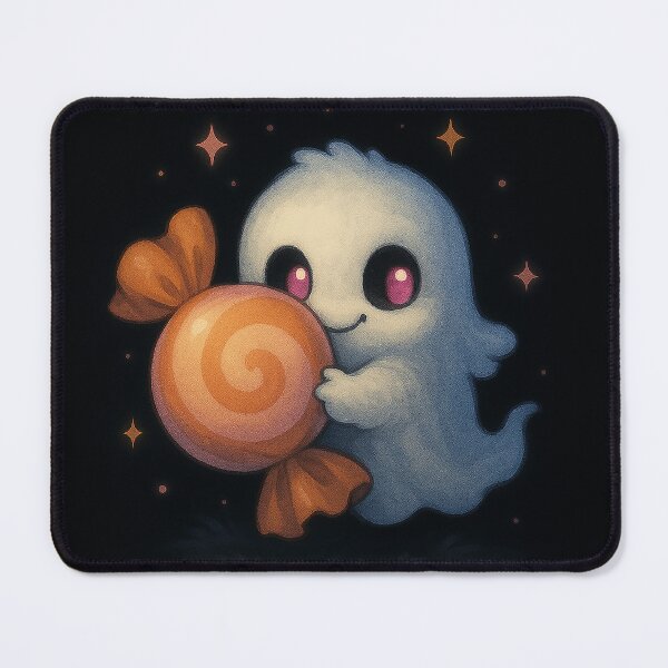 Item preview, Cute little ghost holding a snail-shaped candy designed and sold by FluffyGallery.