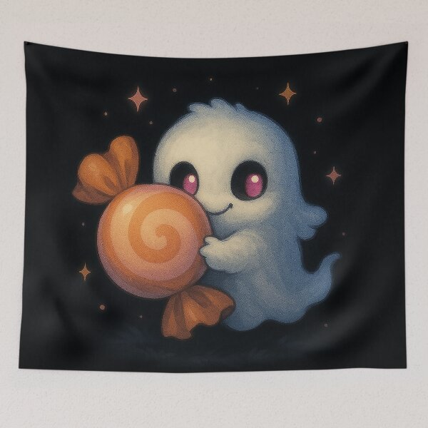 Item preview, Cute little ghost holding a snail-shaped candy designed and sold by FluffyGallery.