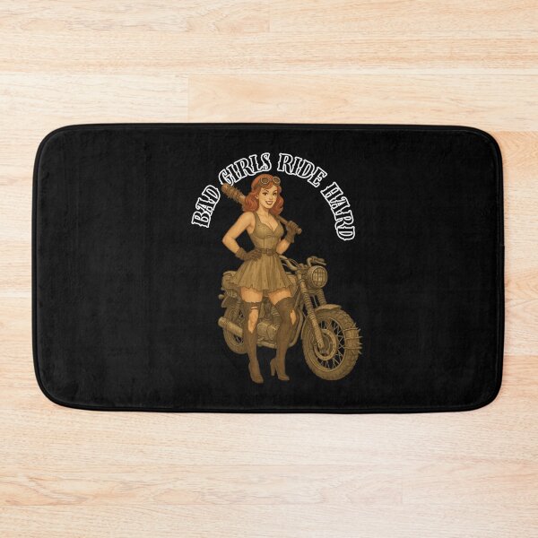 Item preview, Bad Girls Ride Hard – Vintage Biker Pin-Up designed and sold by Neon Nightmare.