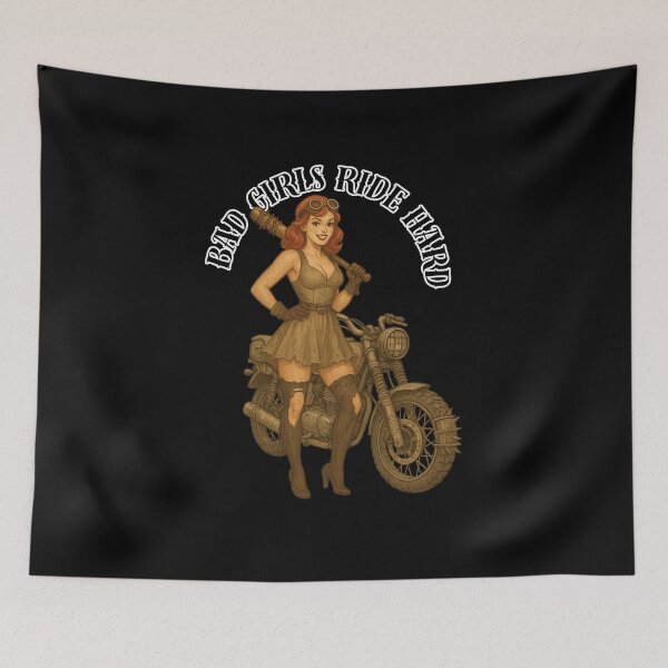 Item preview, Bad Girls Ride Hard – Vintage Biker Pin-Up designed and sold by Neon Nightmare.