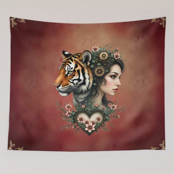 Item preview, Magical steampunk floral world: An artistic, magical portrait design that combines natural motifs with mechanical elements. designed and sold by nicky2342.