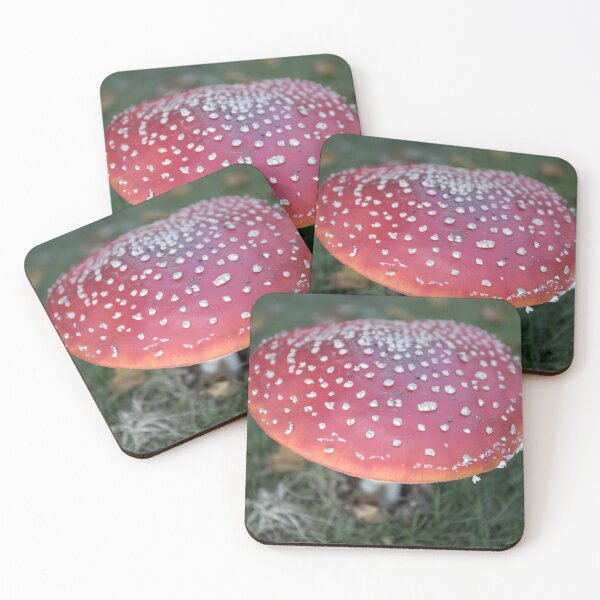 Item preview, Red mushroom with white spots growing in green lawn designed and sold by AusTechanNature.