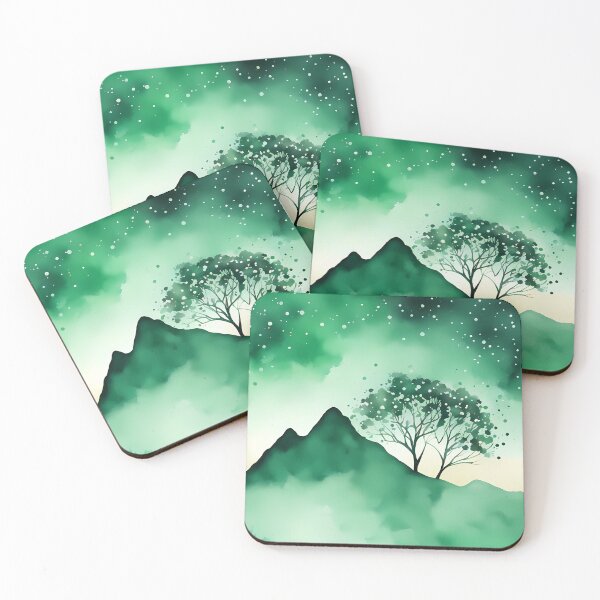 Item preview, Green Silhouette Mountain at Night designed and sold by CalmnessbyChoice.