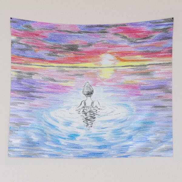 Item preview, Wild Swimming Woman On A Sunset Swim Wildswim designed and sold by Breezy Cove Art.