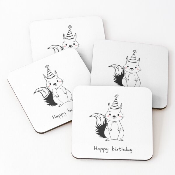 Item preview, Minimalist Squirrel Birthday Card simple monochrome cute black white gift happy cake designed and sold by CheeseBlueprint.