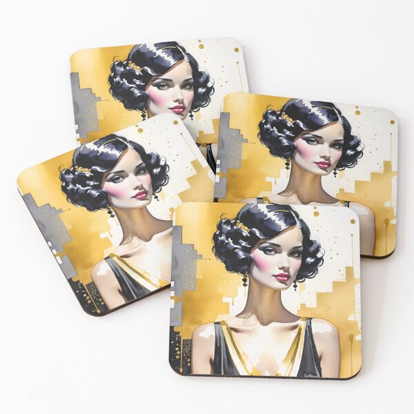 Item preview, Woman portrait in black and gold dreamy and romantic designed and sold by IHImage.