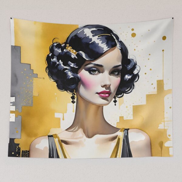 Item preview, Woman portrait in black and gold dreamy and romantic designed and sold by IHImage.
