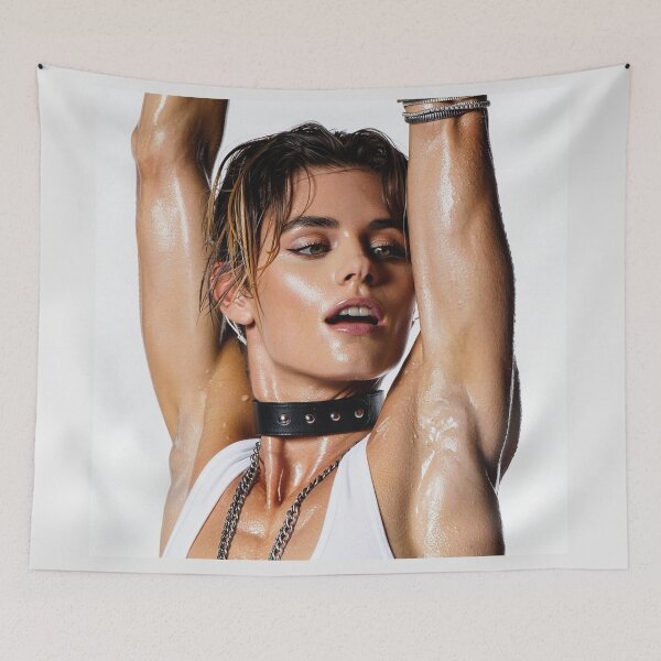 Item preview,  Beautiful sexy gym woman posing with her arms up showing her armpits sweating designed and sold by Vintage Designs +.