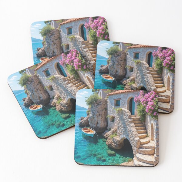 Item preview, Mediterranean Cliffside House with Flowers – Framed Coastal Poster designed and sold by AlexeyevZurga.