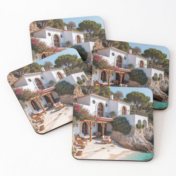 Item preview, Mediterranean Cliffside House with Turquoise Ocean View – Coastal Wall Art Print designed and sold by AlexeyevZurga.
