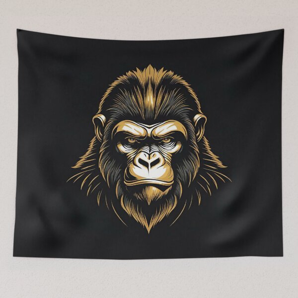 Item preview, Gorilla portrait with grim look black gold designed and sold by IHImage.