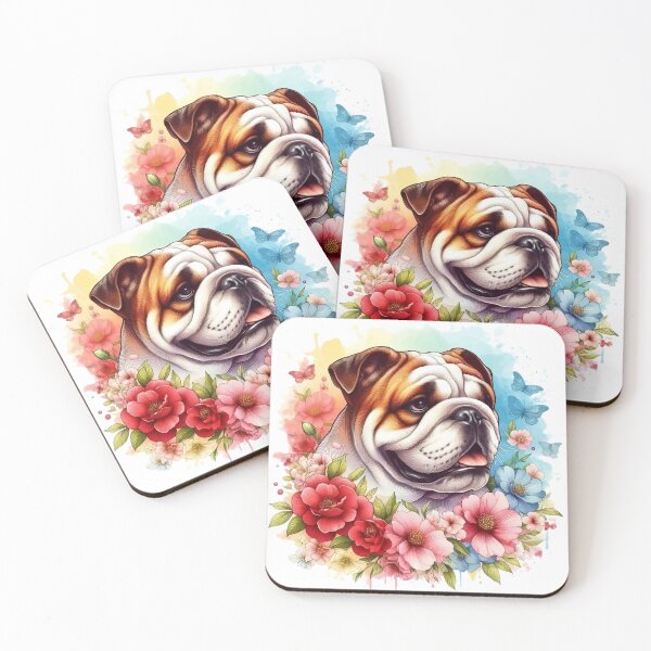 Item preview, A beautiful bulldog surrounded by various leaves and colorful flowers. designed and sold by Marcoshop10.