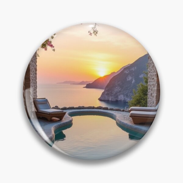 Item preview, Mediterranean Cliffside Infinity Pool at Sunset – Coastal Wall Art Print designed and sold by AlexeyevZurga.