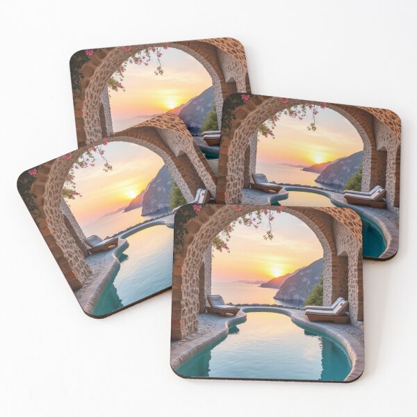 Item preview, Mediterranean Cliffside Infinity Pool at Sunset – Coastal Wall Art Print designed and sold by AlexeyevZurga.