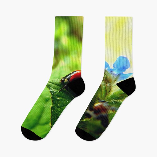 Item preview, Ladybug on Green Leaf with Blue Flower designed and sold by pixelandpine.