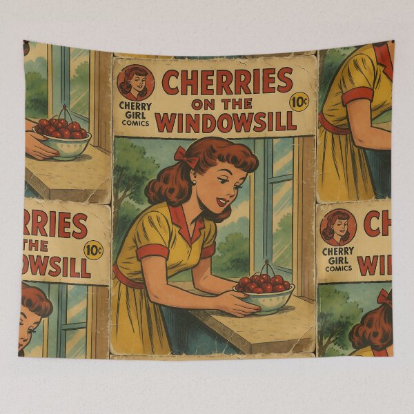 Item preview, Vintage Cherry Girl: Cherries on the windowsill designed and sold by bapupa.