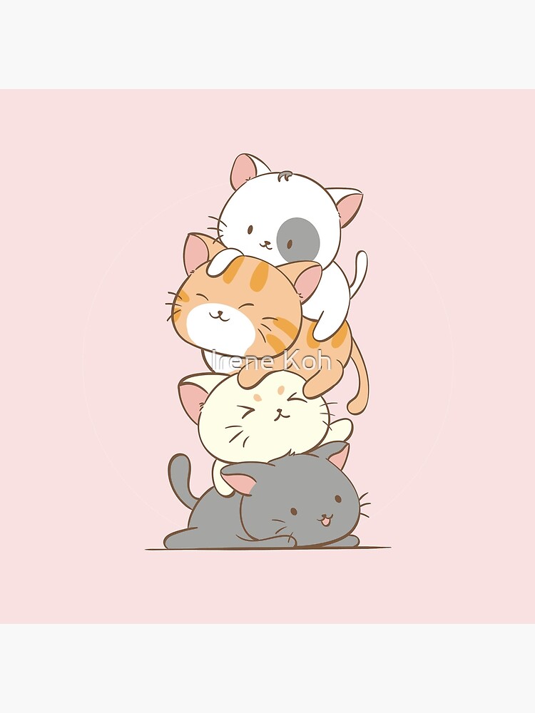 Coussin avec l'œuvre « ♥ Couple de ♥ Chatons ♥ Kawaii ♥ » de l'artiste  Zentenar