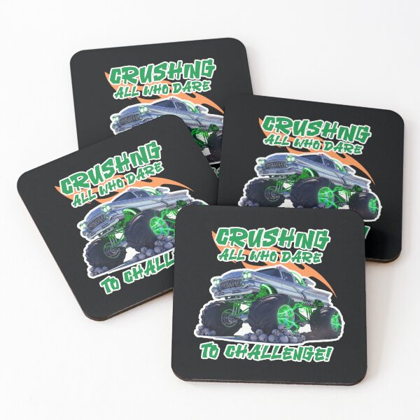 Item preview, Monster Truck Crushing Skulls with Green Neon Glow and Flaming Streaks designed and sold by SplashTastic.