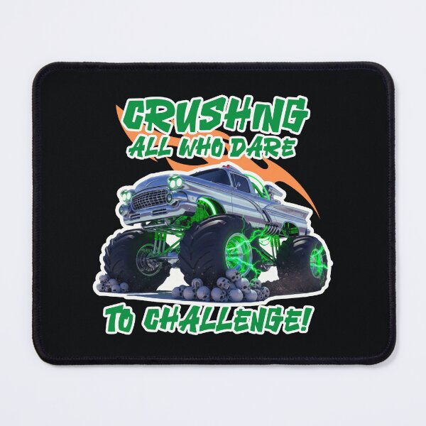 Item preview, Monster Truck Crushing Skulls with Green Neon Glow and Flaming Streaks designed and sold by SplashTastic.