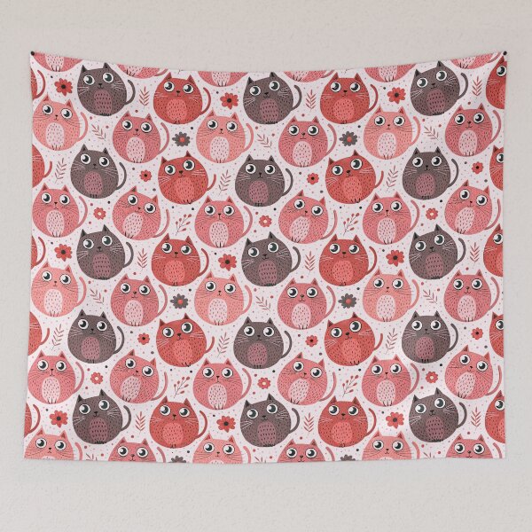 Aperçu de l'œuvre Motif de chat mignon et heureux, gros chatons, rose et violet créée et vendue par TackyTime.