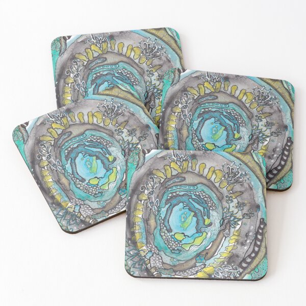 Item preview, Turquoise - Yellow Spiral Botanical Abstract | Watercolor Zen Design designed and sold by ColorWander.