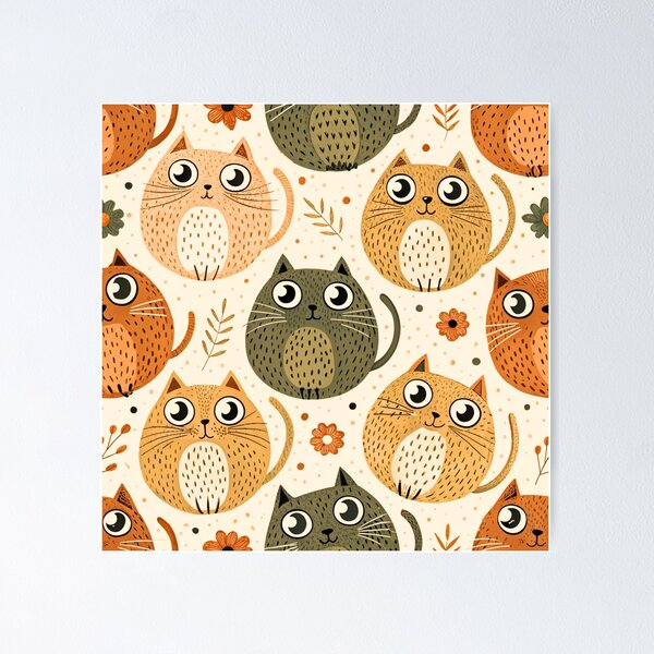 Aperçu de l'œuvre Motif de chat mignon et heureux, gros chatons, orange et gris créée et vendue par TackyTime.