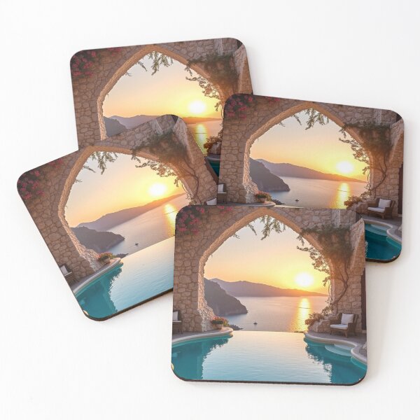 Item preview, Sunlit Rustic Villa with Infinity Pool – Serene Coastal Wall Art Print designed and sold by AlexeyevZurga.